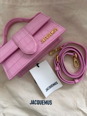 Jacquemus Le Bambino Pink Croc with Gold Hardware